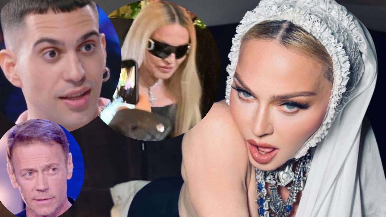 Madonna à une soirée avec Rocco Siffredi, Mahmood et Achille Lauro