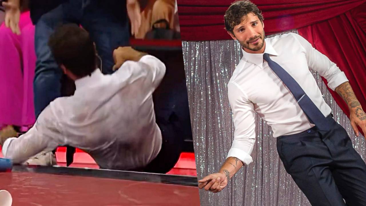 Chute en direct pour Stefano De Martino, qui se retrouve au sol tout mouillé